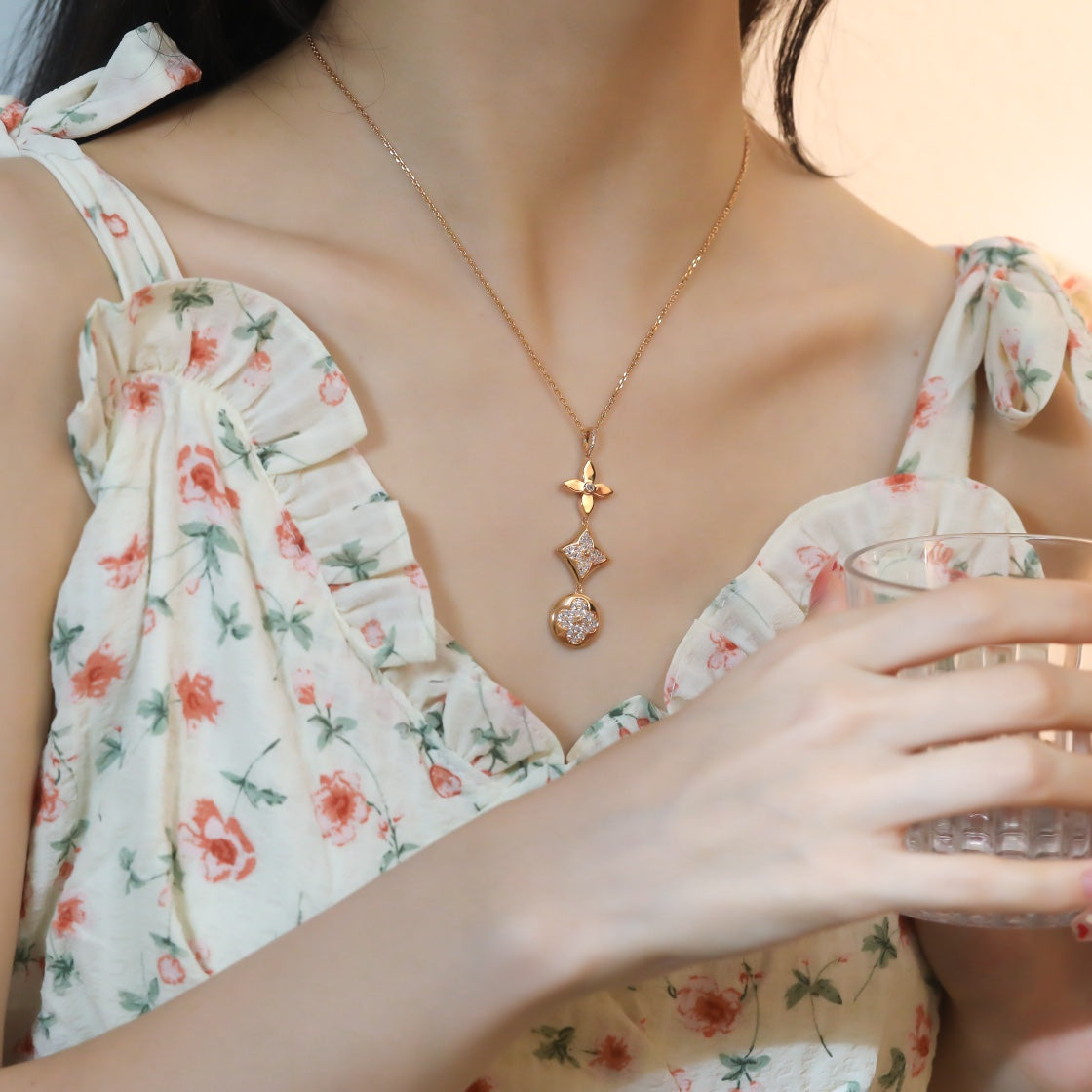 Miro STAR AND SUN DIAMOND PINK GOLD NECKLACE
