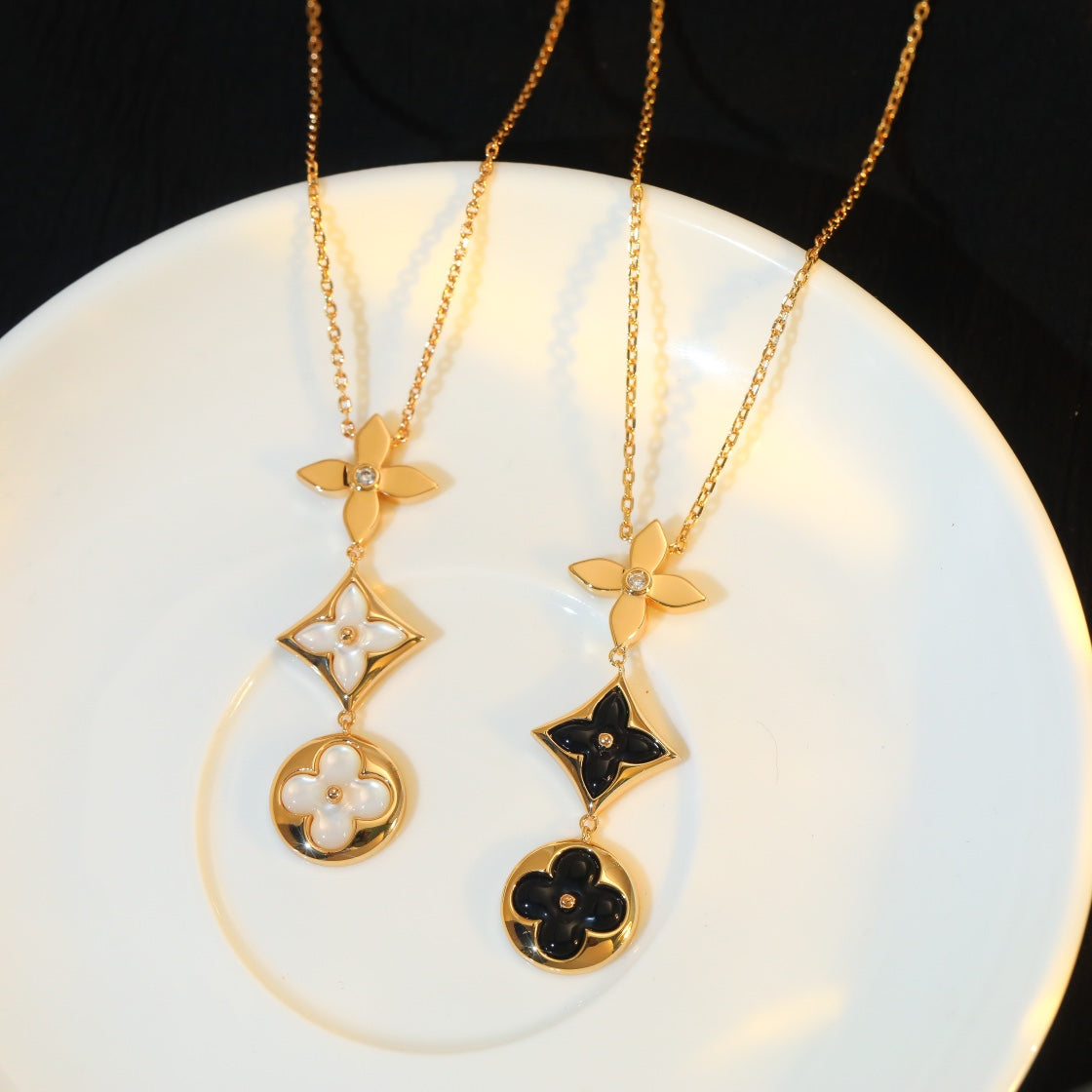 Miro STAR AND SUN ONYX PINK GOLD NECKLACE