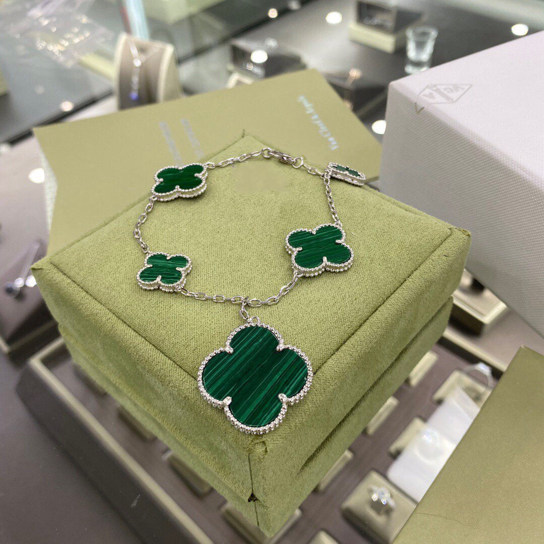 Miro CLOVER 5 MOTIFS SIVLER MALACHITE BRACELET