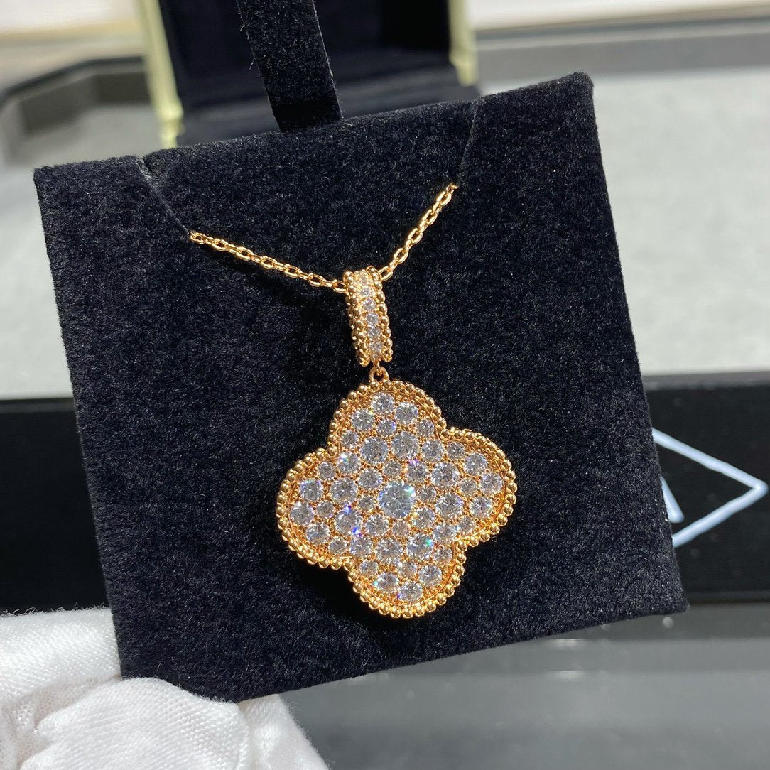 Miro CLOVER 25MM LARGE PEDANT DIAMOND PAVED LONG NECKLACE