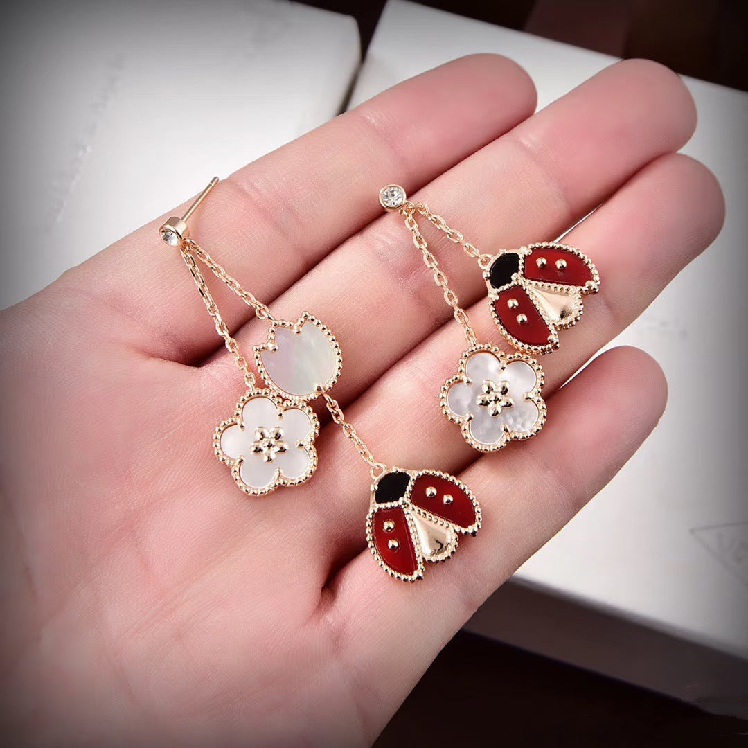 Miro LUCKY LADYBUG WHITE MOP EARRINGS