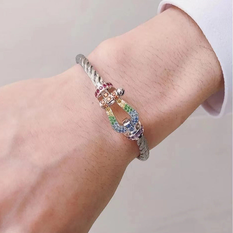 Miro FORC LARGE HORSESHOE COLORED DIAMOND BRACELET SILVER