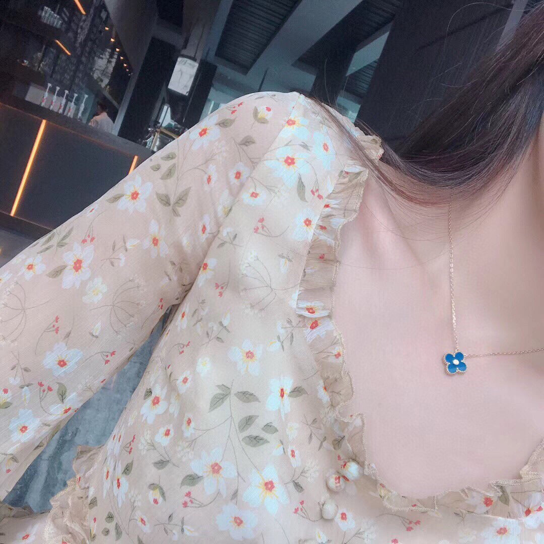 Miro CLOVER 15MM DIAMOND AND BLUE AGATE NECKLACE