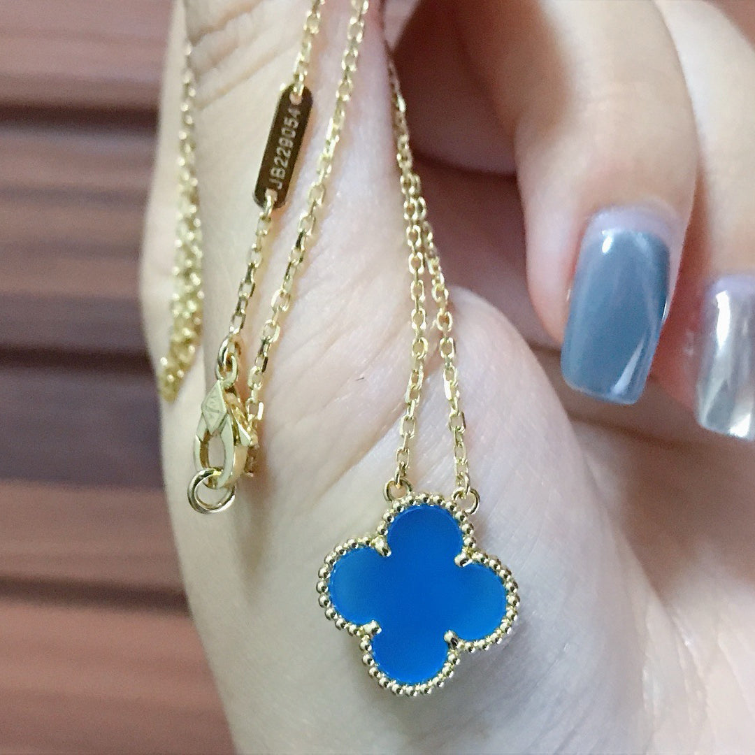 Miro CLOVER 15MM BLUE AGATE NECKLACE