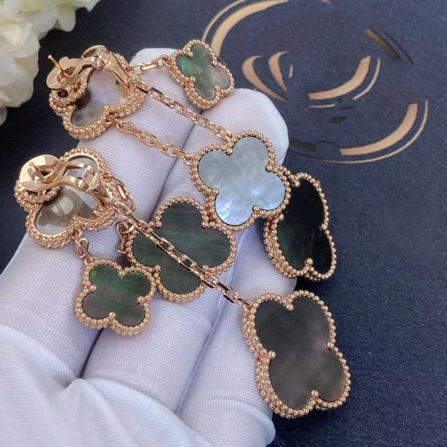 Miro CLOVER EARRINGS DARK MOP 4 MOTIFS ROSE GOLD