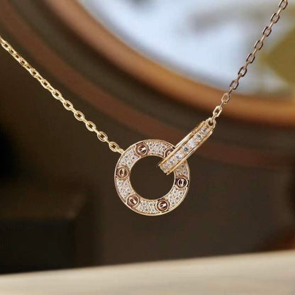 Miro LOVE 7.6MM NECKLACE ROSE GOLD AND SILVER  FULL DIAMOND