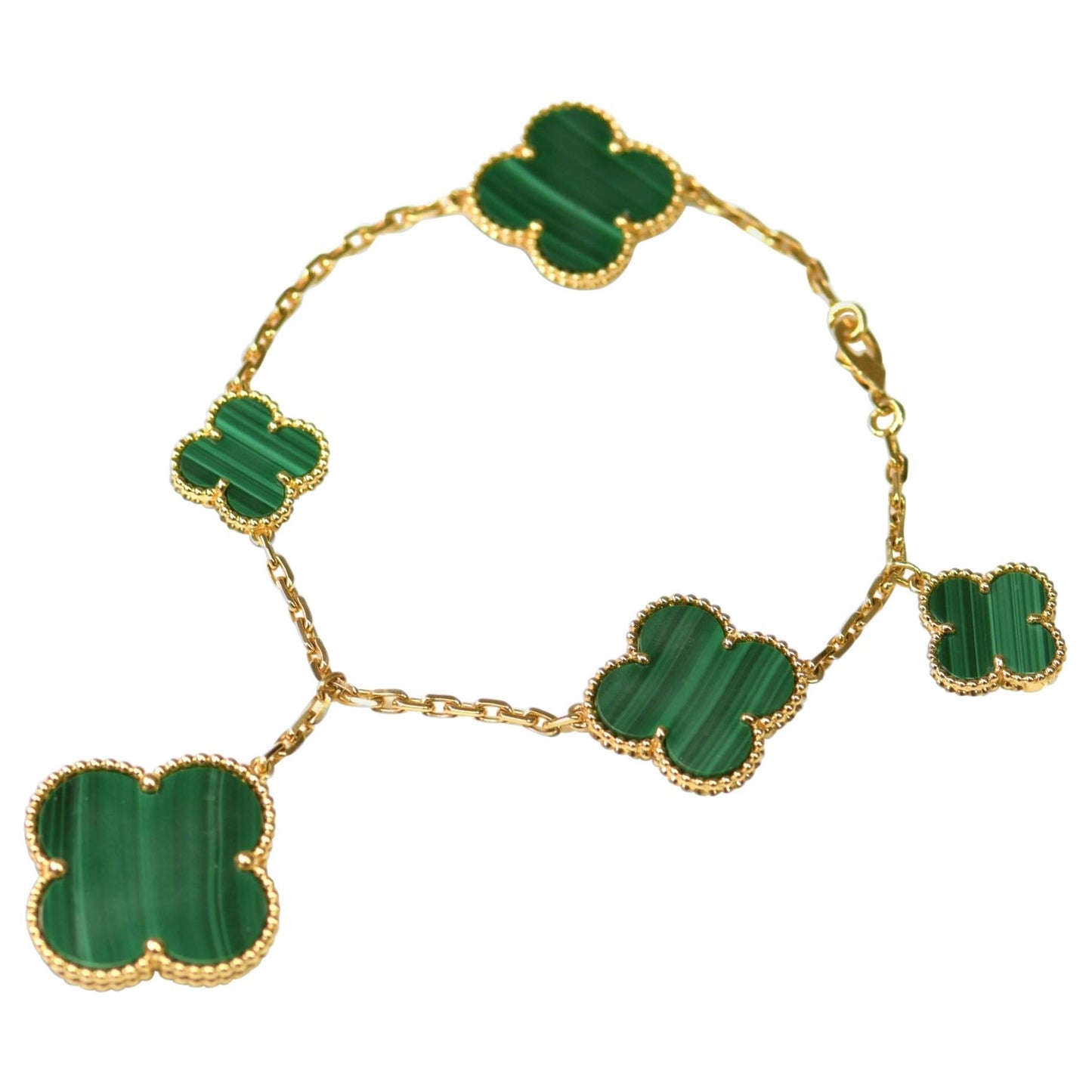 Miro MAGIC CLOVER MALACHITE GOLD BRACELET 5 MOTIFS
