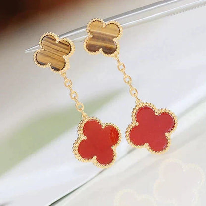Miro CLOVER  2 MOTIF  TIGER EYE CARNELIAN EARRINGS