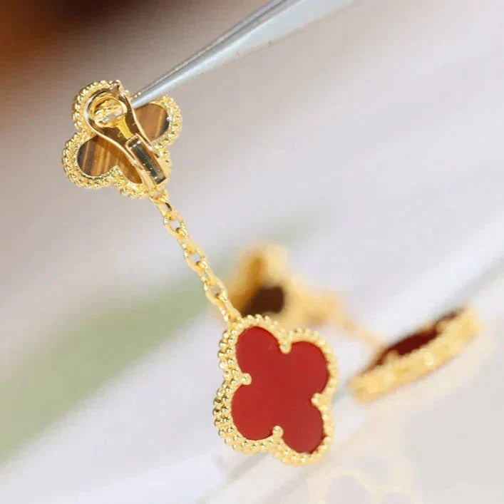 Miro CLOVER  2 MOTIF  TIGER EYE CARNELIAN EARRINGS