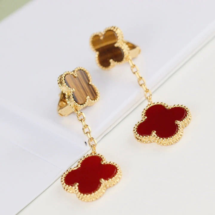 Miro CLOVER  2 MOTIF  TIGER EYE CARNELIAN EARRINGS