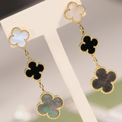 Miro CLOVER EARRINGS GOLD ONYX MOP 3 MOTIF