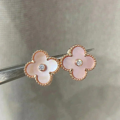 Miro CLOVER MEDIUM 1 MOTIFS  PINK MOP DIAMOND EARRINGS