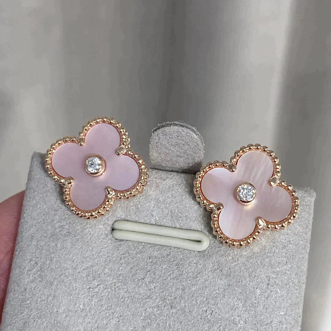 Miro CLOVER MEDIUM 1 MOTIFS  PINK MOP DIAMOND EARRINGS