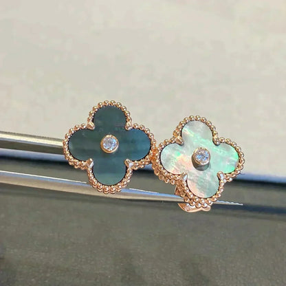 Miro CLOVER MEDIUM 1 MOTIFS GRAY MOP  DIAMOND EARRINGS