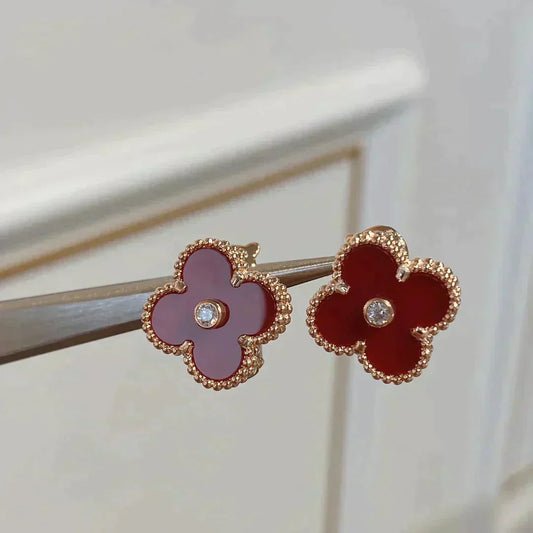 Miro CLOVER MEDIUM 1 MOTIFS CARNELIAN  DIAMOND earrings