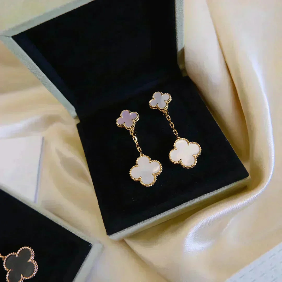 Miro CLOVER 2 MOTIF WHITE MOP EARRINGS