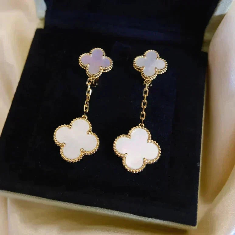 Miro CLOVER 2 MOTIF WHITE MOP EARRINGS