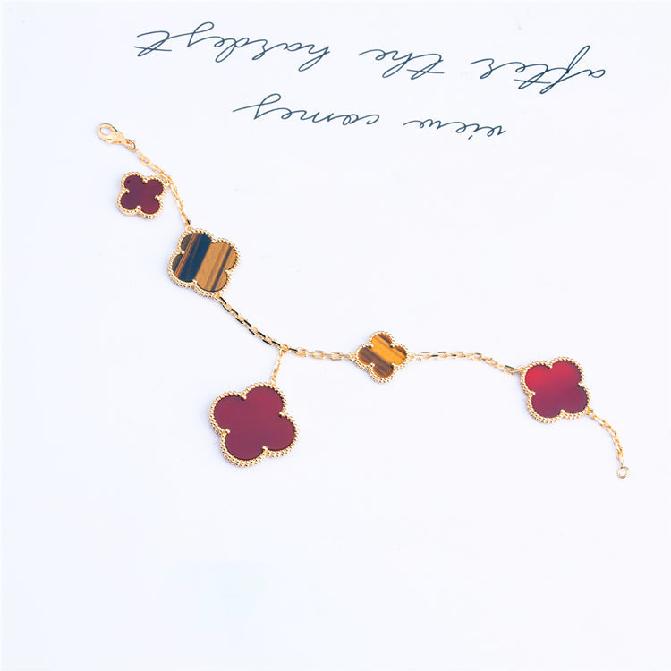 Miro CLOVER BRACELET 5 MOTIFS CARNELIAN TIGER EYE