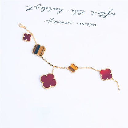 Miro CLOVER BRACELET 5 MOTIFS CARNELIAN TIGER EYE