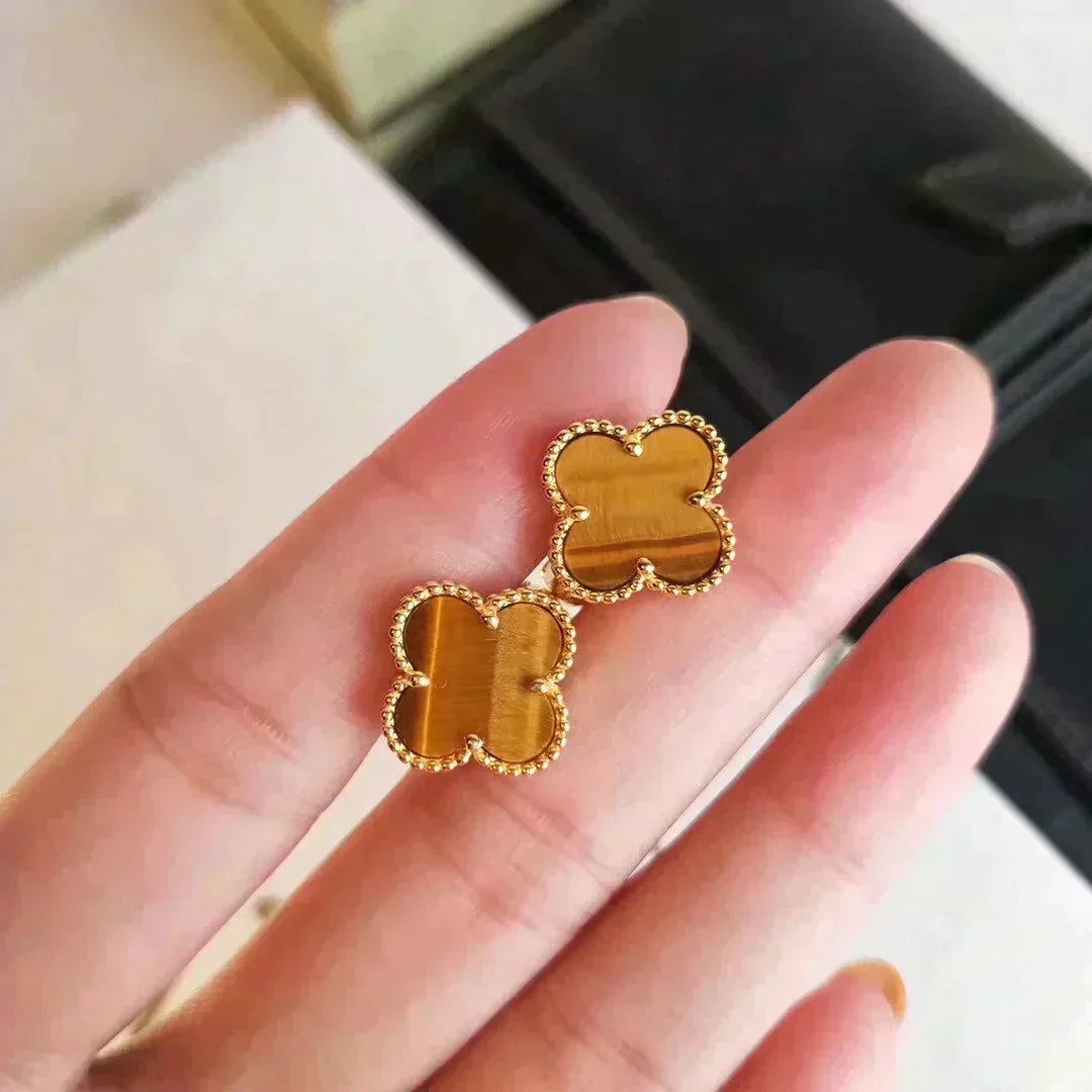 Miro CLOVER MEDIUM 1 MOTIFS TIGER EYE EARRINGS