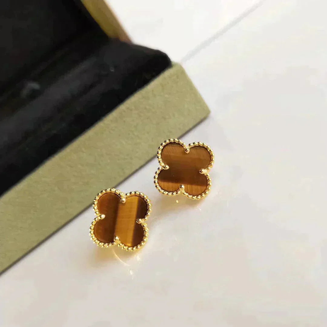 Miro CLOVER MEDIUM 1 MOTIFS TIGER EYE EARRINGS