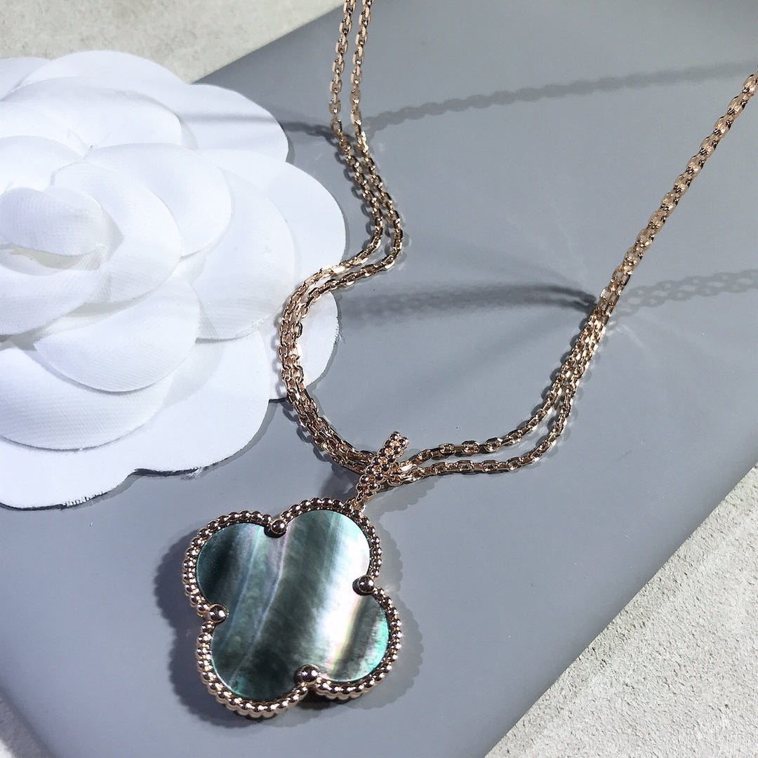 Miro CLOVER 25MM GOLD DARK MOP BIG CLOVER NECKLACE