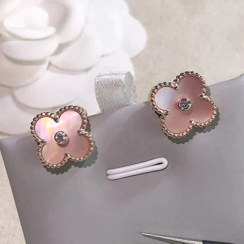 Miro CLOVER MEDIUM 1 MOTIFS  PINK MOP DIAMOND EARRINGS