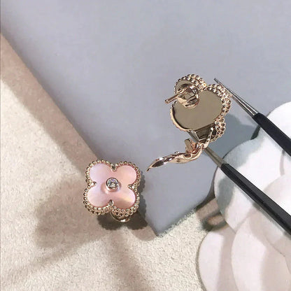 Miro CLOVER MEDIUM 1 MOTIFS  PINK MOP DIAMOND EARRINGS