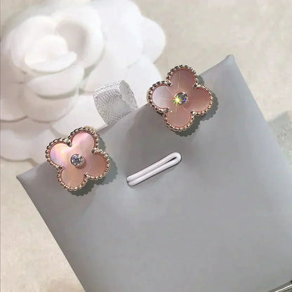 Miro CLOVER MEDIUM 1 MOTIFS  PINK MOP DIAMOND EARRINGS