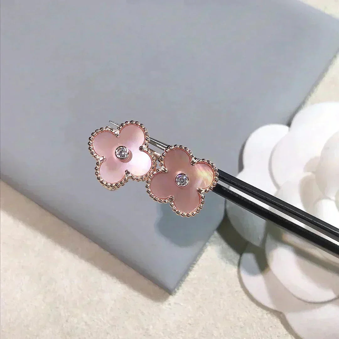 Miro CLOVER MEDIUM 1 MOTIFS  PINK MOP DIAMOND EARRINGS