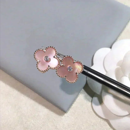 Miro CLOVER MEDIUM 1 MOTIFS  PINK MOP DIAMOND EARRINGS