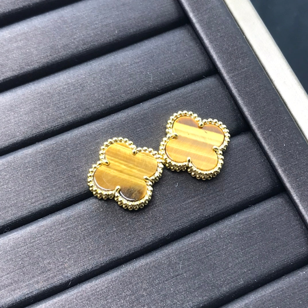Miro CLOVER MEDIUM 1 MOTIFS TIGER EYE EARRINGS