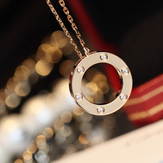 Miro LOVE NECKLACE 16MM 6 DIAMONDS PINK GOLD