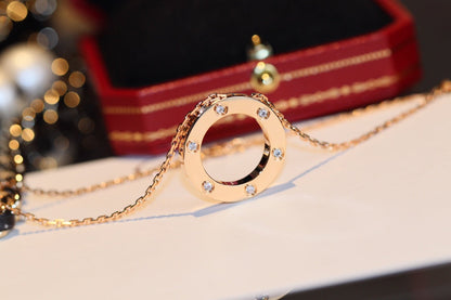 Miro LOVE NECKLACE 16MM 6 DIAMONDS PINK GOLD