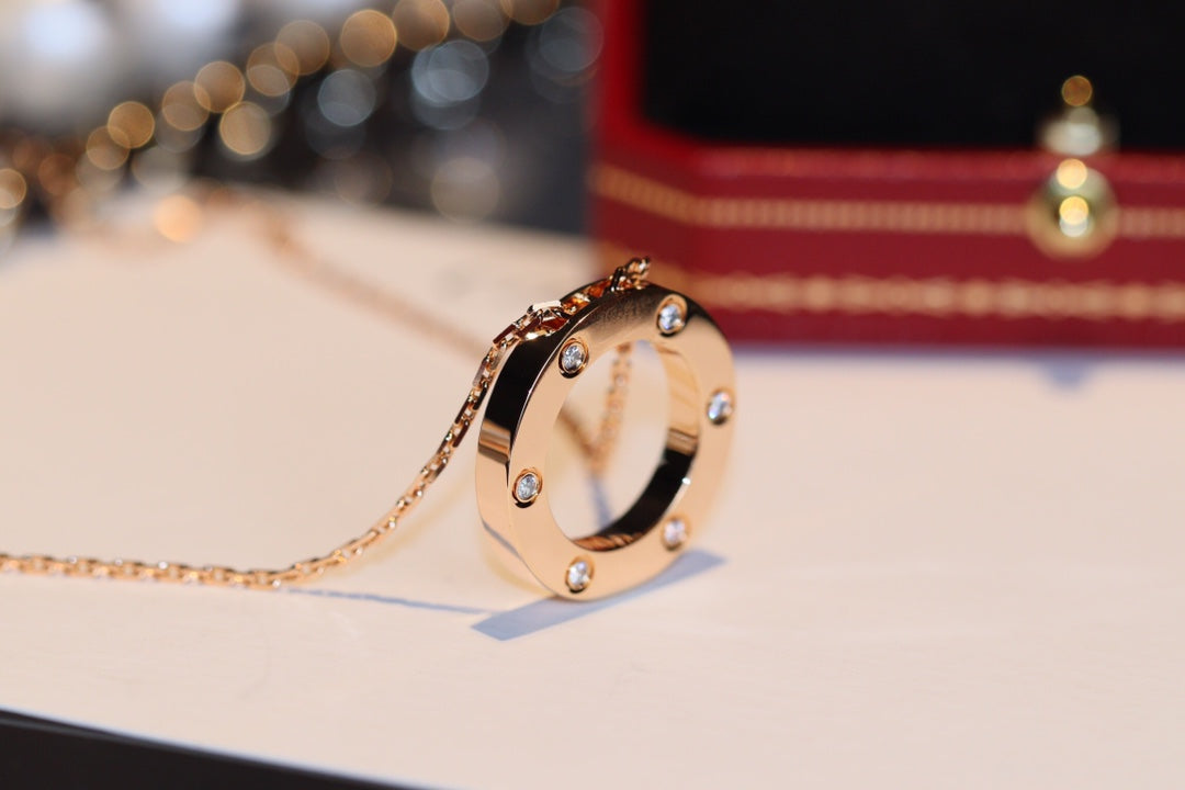 Miro LOVE NECKLACE 16MM 6 DIAMONDS PINK GOLD