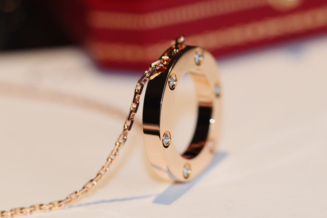 Miro LOVE NECKLACE 16MM 6 DIAMONDS PINK GOLD