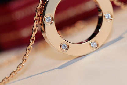 Miro LOVE NECKLACE 16MM 6 DIAMONDS PINK GOLD