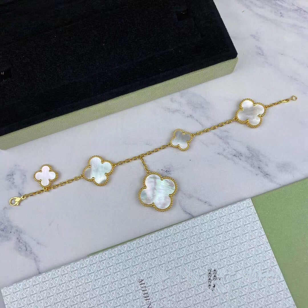 Miro MAGIC CLOVER MOP GOLD BRACELET 5 MOTIFS