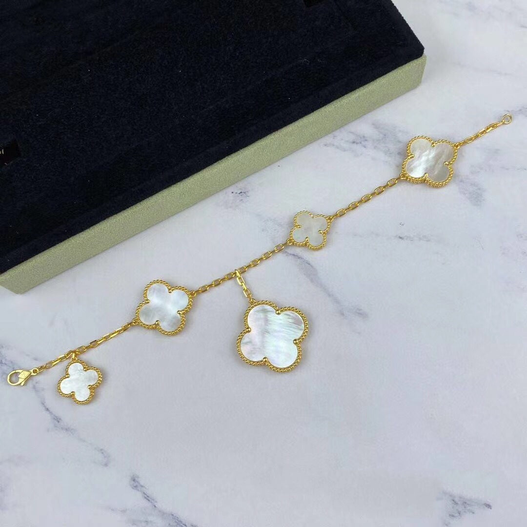 Miro MAGIC CLOVER MOP GOLD BRACELET 5 MOTIFS