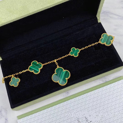 Miro MAGIC CLOVER MALACHITE GOLD BRACELET 5 MOTIFS