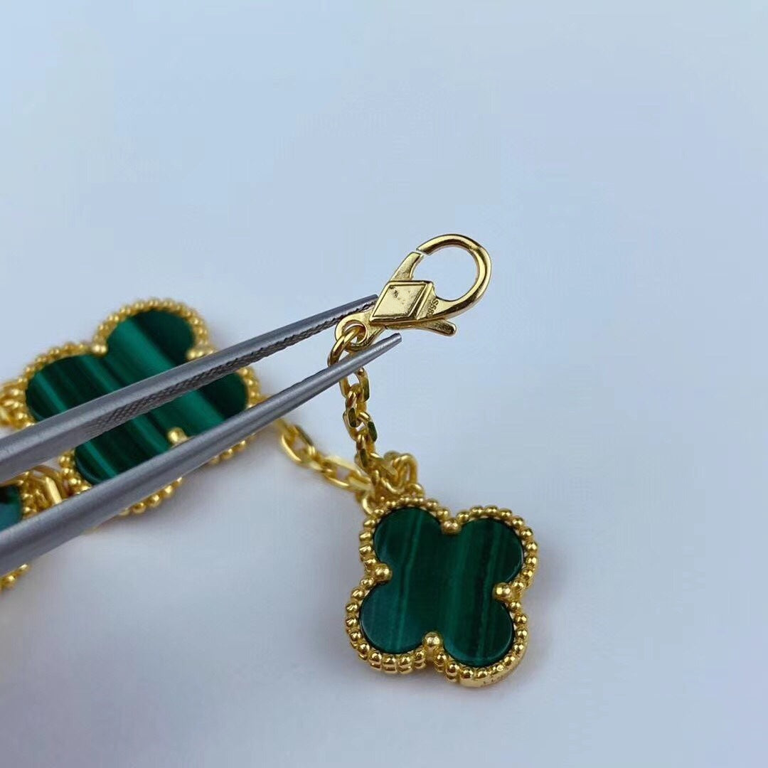 Miro MAGIC CLOVER MALACHITE GOLD BRACELET 5 MOTIFS