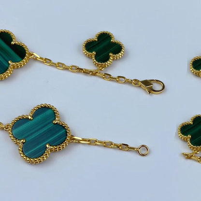 Miro MAGIC CLOVER MALACHITE GOLD BRACELET 5 MOTIFS