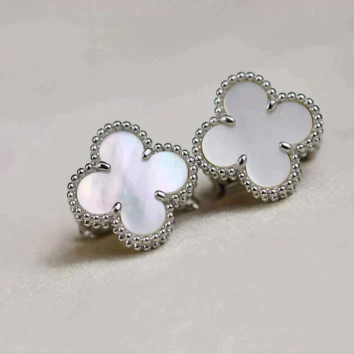 Miro CLOVER MEDIUM 1 MOTIFS  WHITE MOP EARRINGS SILVER