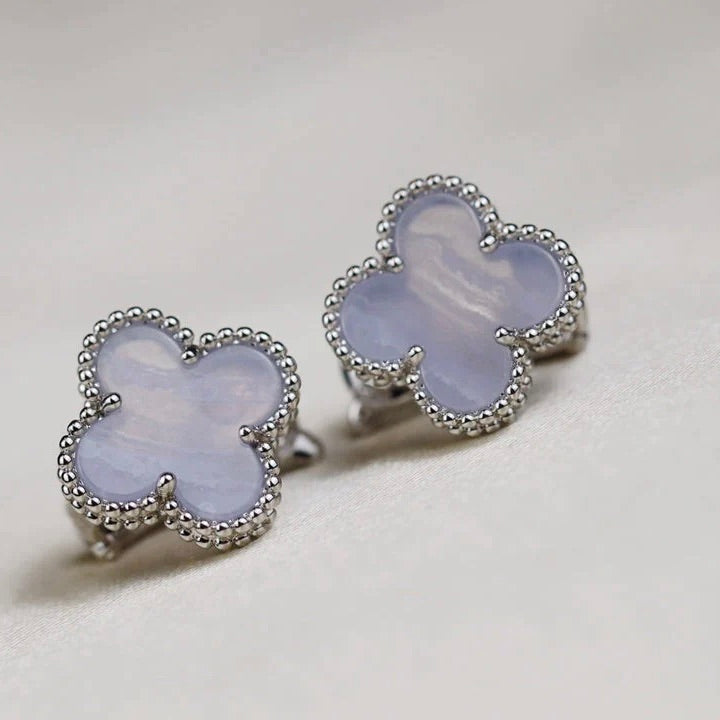 Miro CLOVER MEDIUM 1 MOTIFS  WHITE MOP EARRINGS SILVER