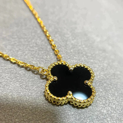 ミロ クローバー 15mm ブラックオニキス シングル フラワー ネックレス