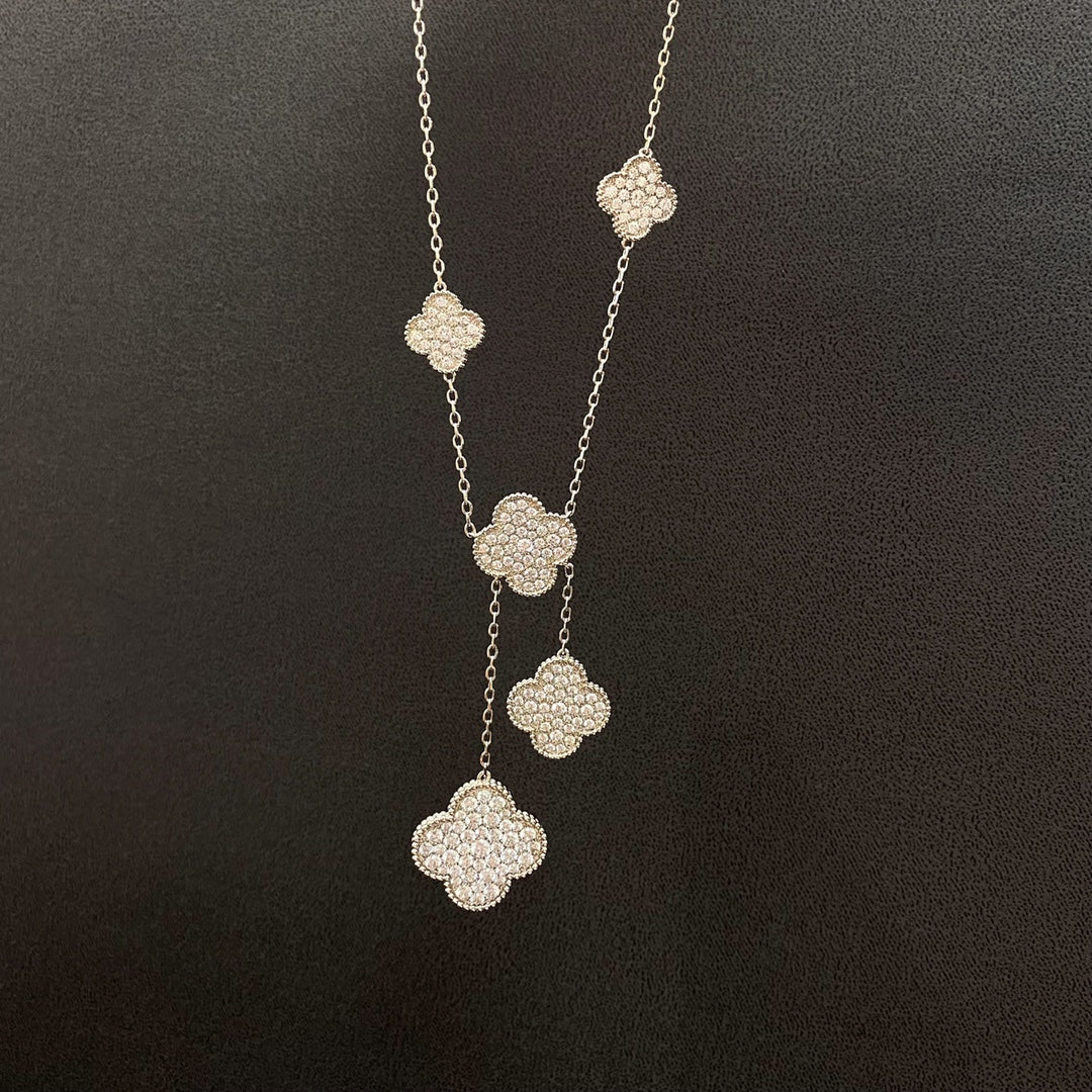 Miro CLOVER 5 MOTIFS SILVER DIAMONDS NECKLACE
