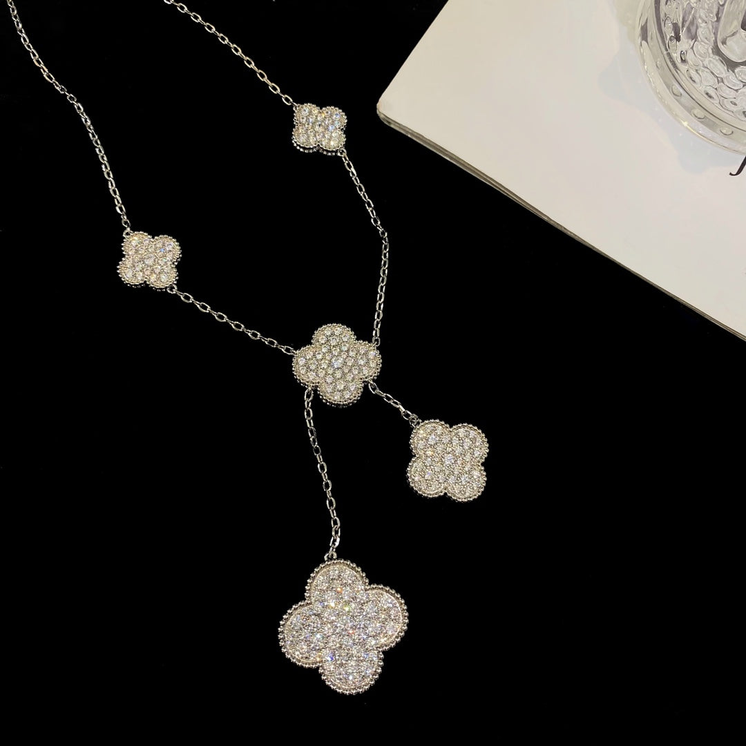 Miro CLOVER 5 MOTIFS SILVER DIAMONDS NECKLACE