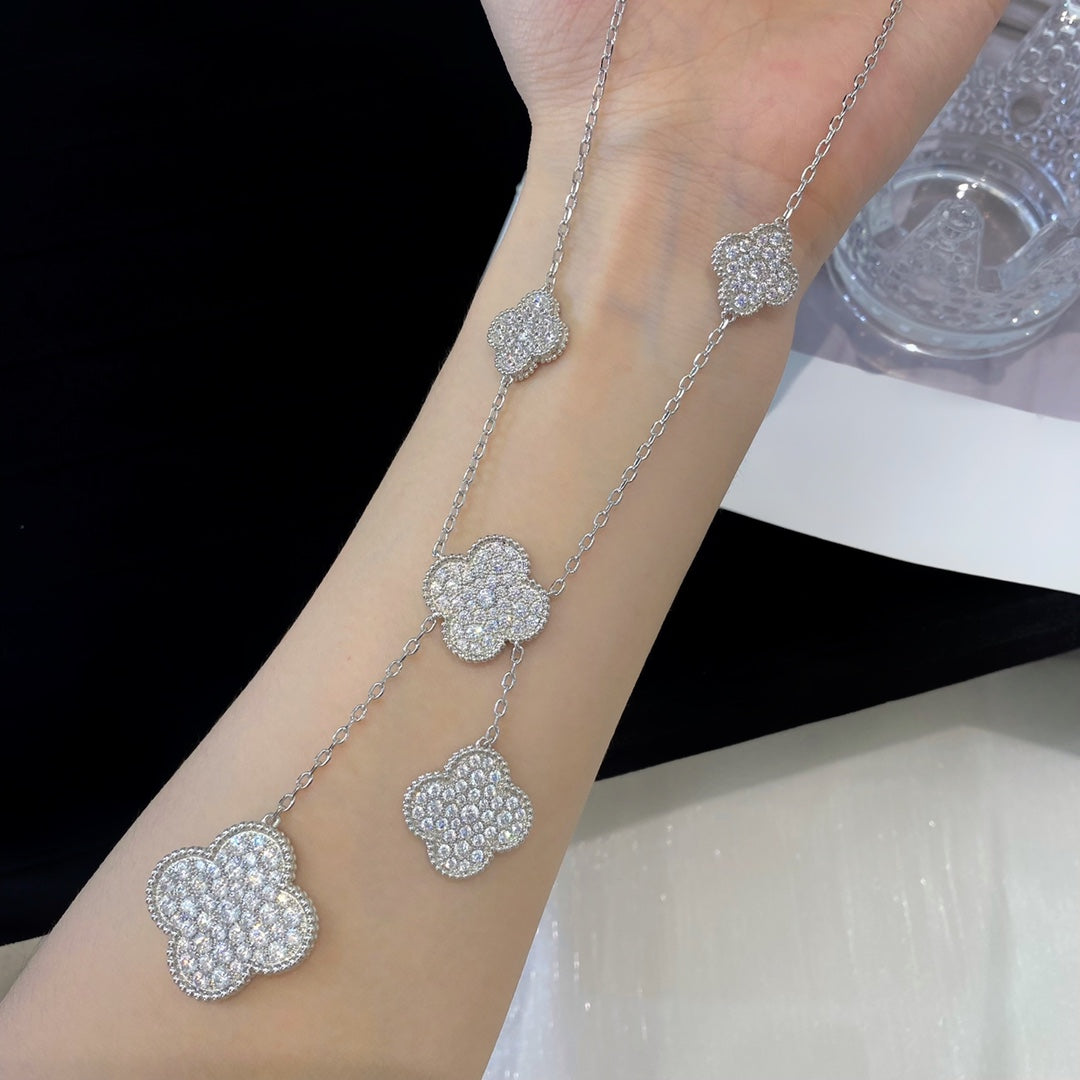 Miro CLOVER 5 MOTIFS SILVER DIAMONDS NECKLACE