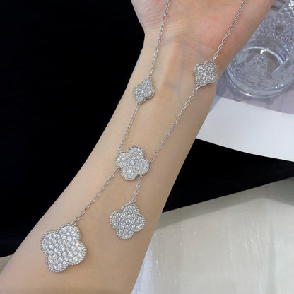 Miro CLOVER 5 MOTIFS SILVER DIAMONDS NECKLACE