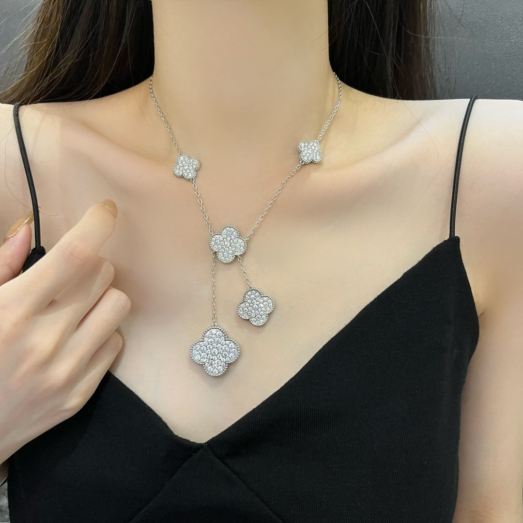 Miro CLOVER 5 MOTIFS SILVER DIAMONDS NECKLACE